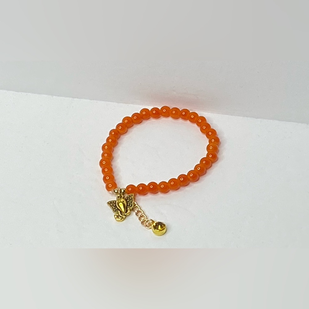 Orange Elephant Charm Simple Beaded Bracelet